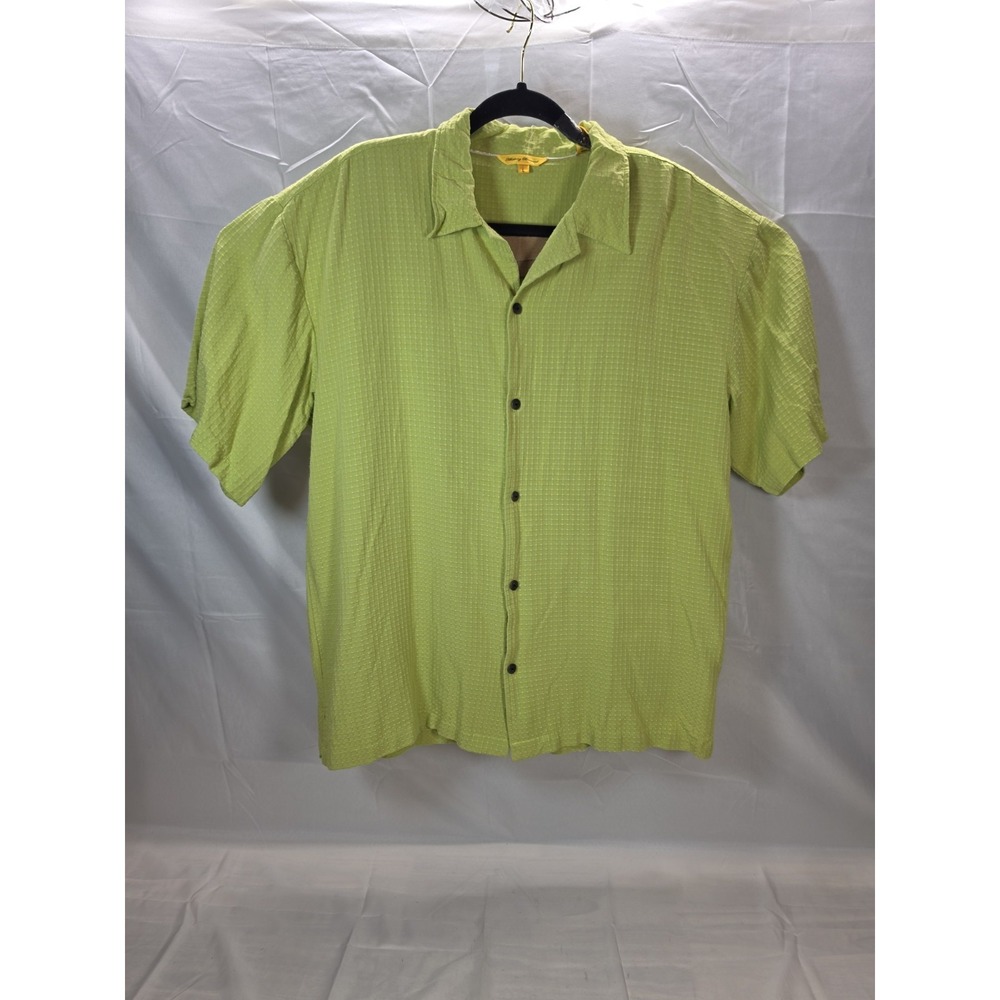 Anthony Bernard Men's Short Sleeve Linen Lime Green Guayabera Shirt Size Large L